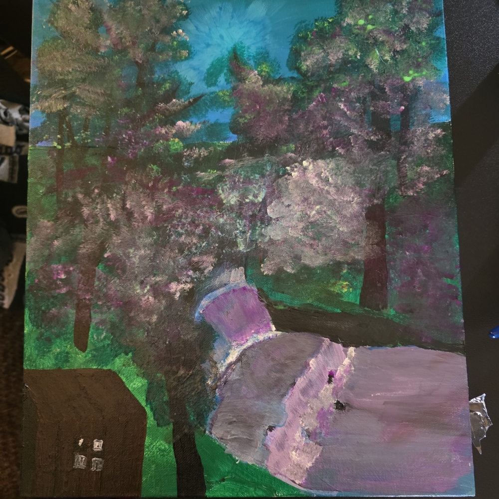Abstract Forest Art Canvas in Purple and Green